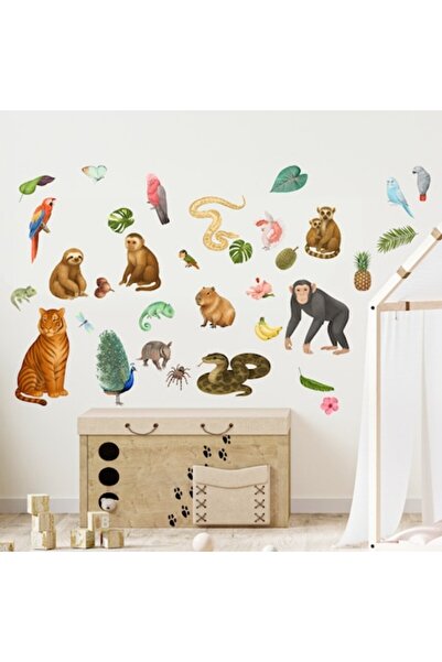 OEM Jungle Animals Wall Stickers, 35 stickers, Premium Textile Sticker, Repos...