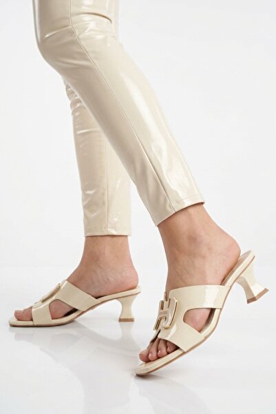 Aspor Beige Buckle Women's Heeled Slippers