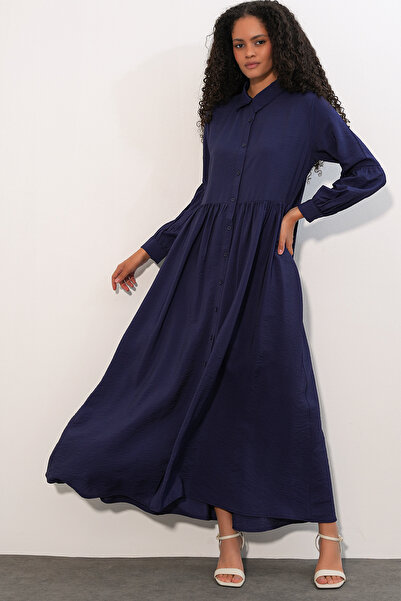 Bigdart Women's Buttoned Long Hijab Dress 2591 - Navy Blue