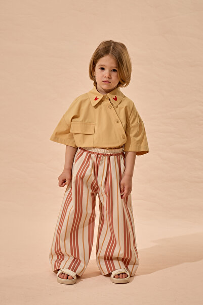 Fahhar Kids Striped Palazzo Trousers Tan