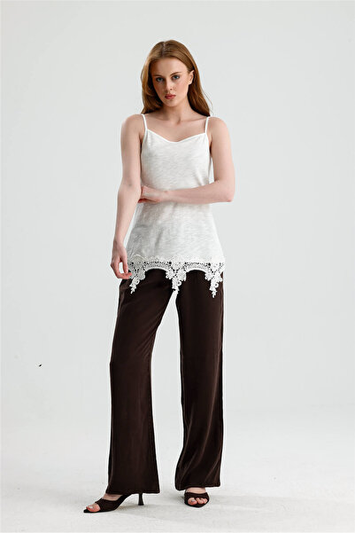 ROSE ARYA White Thin Strap Lace Detailed Tank Top