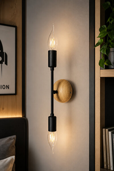 Bozyaka Aydınlatma Pippa Decorative Black & Wood Pattern Metal Modern Wall Sc...