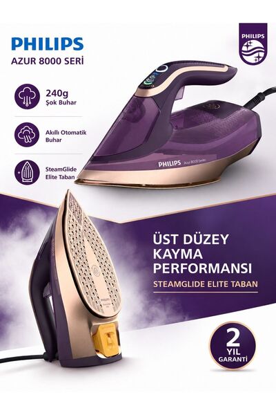 Philips Buharlı Ütü 3000 W 240 gr Şok Buhar Isı Ayarı Gerektirmeyen Kumaşa Gö...