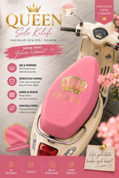KEMBOSS Queen Kadın Motor Sele Kılıfı Universal Scooter Sele Koruyucu Pembe Y...