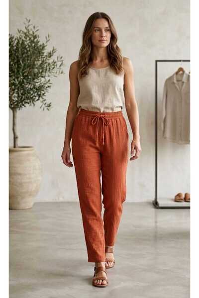 Butik Müslin Kumaş %100 Cotton İç Göstermez Rahat Pantolon