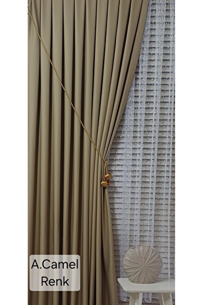 venedik home A.Camel Renk Milas Keten Fon Perde 1x3 Sık Pileli Özel Dikim (4 ...