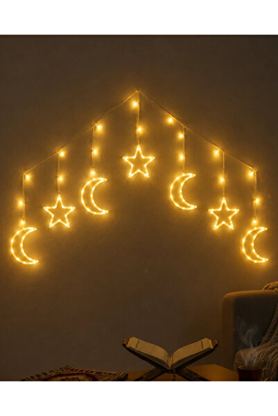 Epilons مصباح رمضان LED مزخرف بتصميم نجمة القمر باللون الأبيض الدافئ
