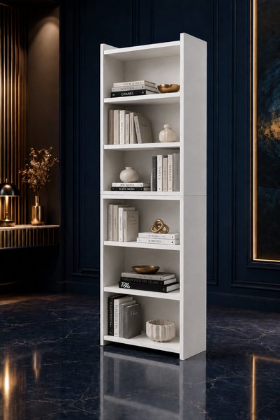 DUYAMO Nova 6 Raflı Beyaz MDF Modüler Kitaplık 55x23x208 cm