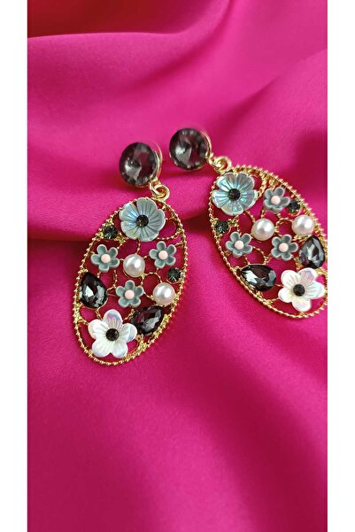 shop Women's Flower Detailed Gold Earrings |   Stylish Dangle Earrings with S...