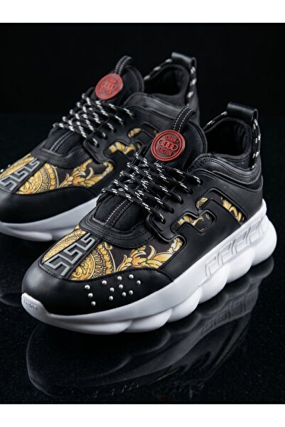 EXCLUSIVE STYLE Sneakers din piele ecologica - CHAIN Negru si Auriu