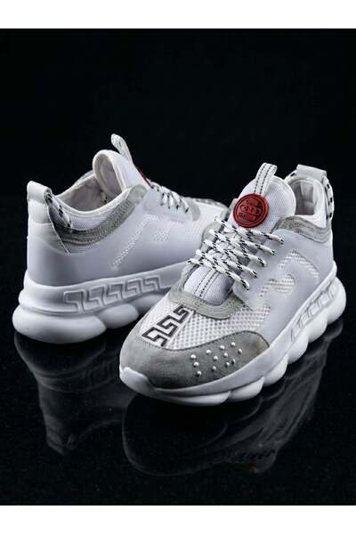 EXCLUSIVE STYLE Sneakers din piele ecologica si catifea albi - CHAIN