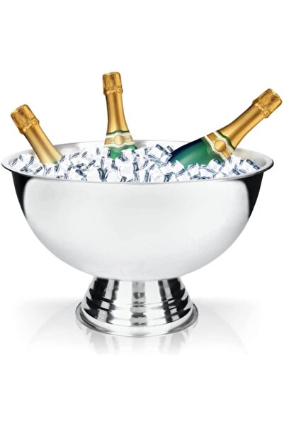 Callena Large round ice bucket, stainless steel ice bucket with stand, silver...