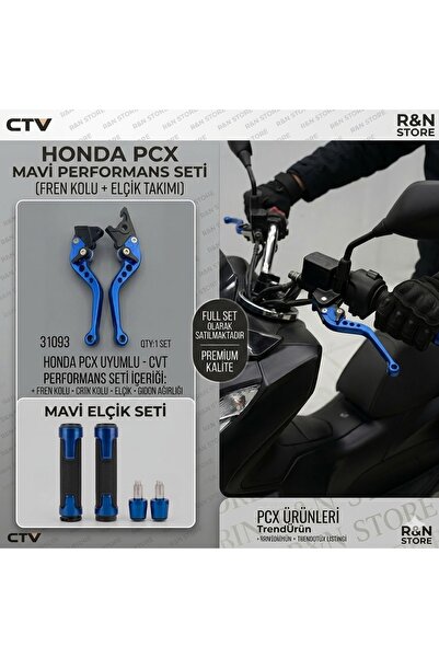 Honda PCX Uyumlu Mavi Seti - CNC Ayarlanabilir Fren Maneti + Alüminyum Elcik ...