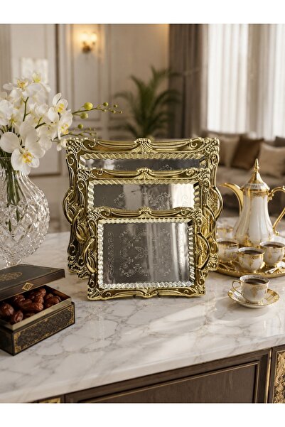 Generic Set of 3 Trays in Different Sizes with a Rectangular Design, Featurin...