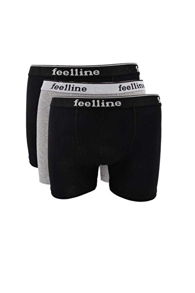 Feelline 3 قطع بوكسر رجالي من الليكرا الطبيعي باللونين الأسود والرمادي