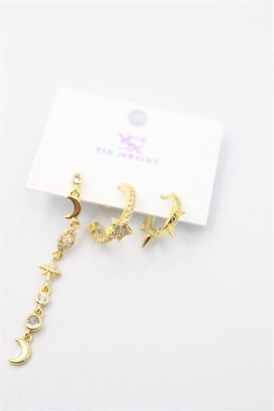 atastore2017 Triple moon and star earrings - gold