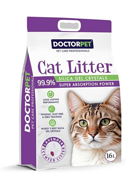 Doctor Pet رمل سيليكا جل للقطط 16 لتر - بلورات معطرة باللافندر، صحي، خالٍ من ...