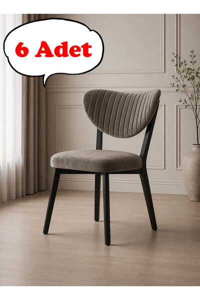 Teknor 6 Adet Elma Sandalye Modern Kadife Kapitone Sırtlı Mutfak Yemek Odası ...