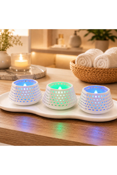 VibecraftRomania Set 3 Suporturi Decorative pentru Lumânări cu LED RGB, Desig...