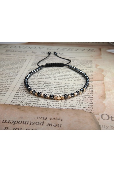 BASTORE Bratara reglabila cu bile aur 14k si pietre hematit