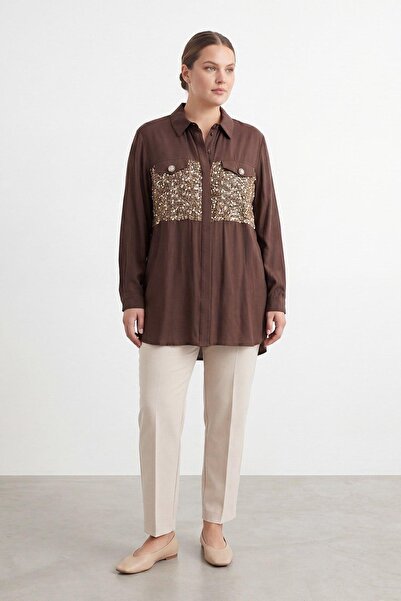 Puane Women's Plus Size Sequin Detailed Shirt 19274
