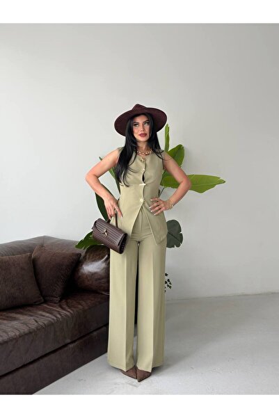 Bella Breeze Women's Button Detailed Vest Trouser Set Stylish Two-Piece Set