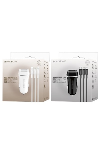 Borofone Încărcător auto BZ2 cu cablu MicroUSB, 2xUSB, 2.4A, Negru