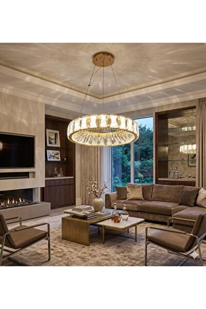 RFAN LED Chandelier, Model L72001/500, Crystal Texture, Metal, 98W, Gold
