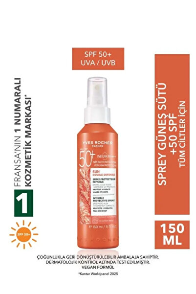 Yves Rocher SPF 50+ Yüz & Vücut Güneş Spreyi Sun Double Defense 150 ml Yüksek...