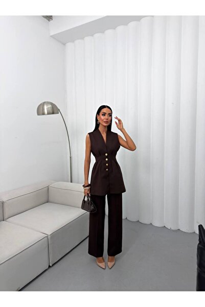 Bella Breeze Set de pantaloni și vestă pentru femei, cu detalii cu nasturi, s...