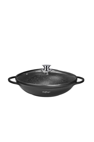 cheffinger Αντικολλητικό Τηγάνι Wok 40 cm με Μαρμάρινη Επίστρωση Καπάκι και Π...
