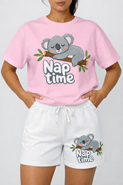 ALEYZA MODA Fashionable "Nap Time" Printed T-Shirt for Women Sort Takim – Cut...