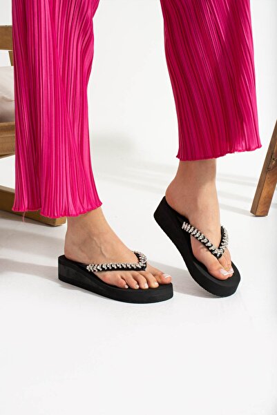 STEPDIAMOND APRIL Gümüş Taşlı Şık Kadın Flip Flop Parmak Arası Terlik Plaj Te...