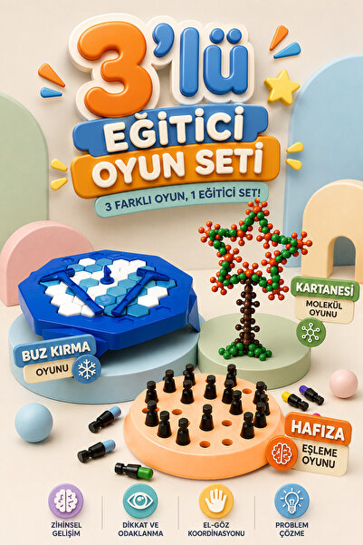 M&H 3'lü Oyun Seti - Buz Krallığı - Kartanesi Molekül Oyunu - Hafıza Eşleme O...