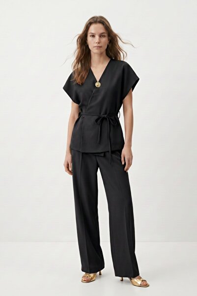 Rays Black Brooched Tie-Up Vest and Trousers Set 5730
