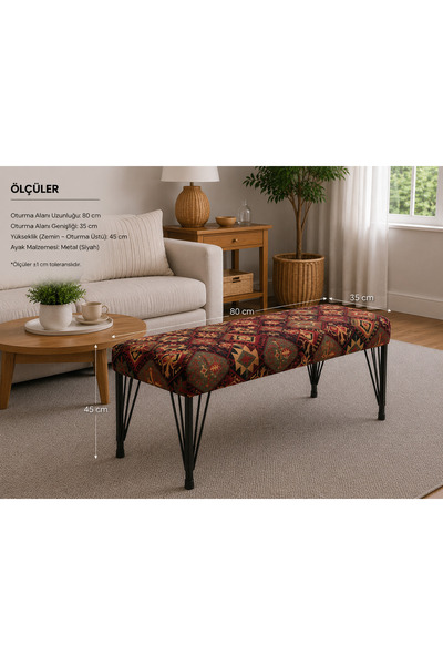 densan aksesuar Metal Ayaklı 80 Cm Desenli Puf & Bench Tekli