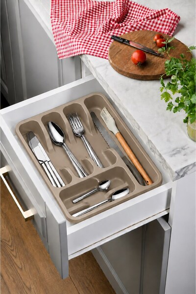 Fevito 6 Compartment Drawer Cutlery Holder, Plastic Fork and Knife Organizer,...