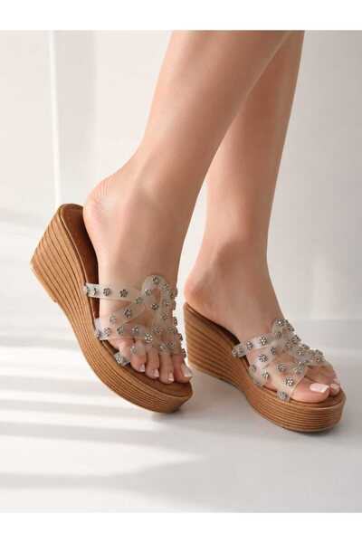 LEYDİ SHOES Papuci albi cu pietre, stil Nymph of Water