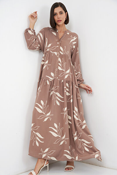 Merterium Women's Patterned Long Hijab Dress 1155 - D.Vizon