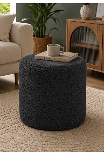 PufyHome Dublin Etna Nil Peluş Krem Çok Amaçlı Dekoratif Pufkoltuk