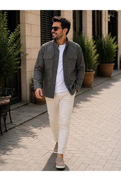 DYNAMO Men's Khaki 100% Cotton Linen Lined Multi-Pocket Summer Coat - Regular...