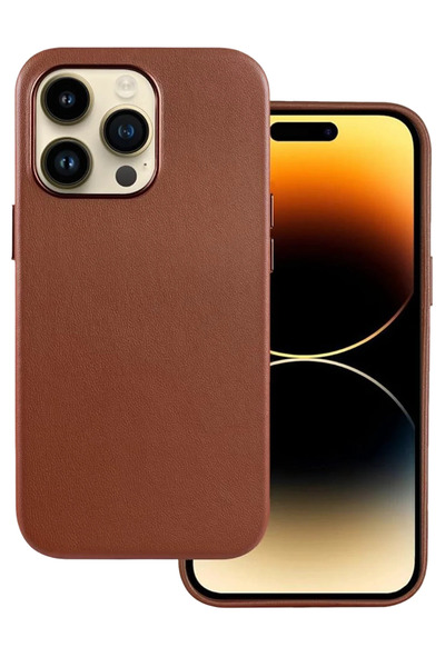 Fuchsia غطاء URR من الجلد الصناعي متوافق مع هاتف iPhone 15 Pro Max - بني