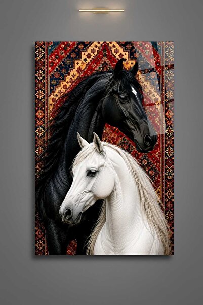 HMDS CONCEPT Cal alb și negru, tematică dragoste, tablou din sticlă 472