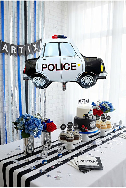 Partixa Polis Arabası Folyo Balon 76x59 cm Polis Temalı Çocuk Doğum Günü Part...