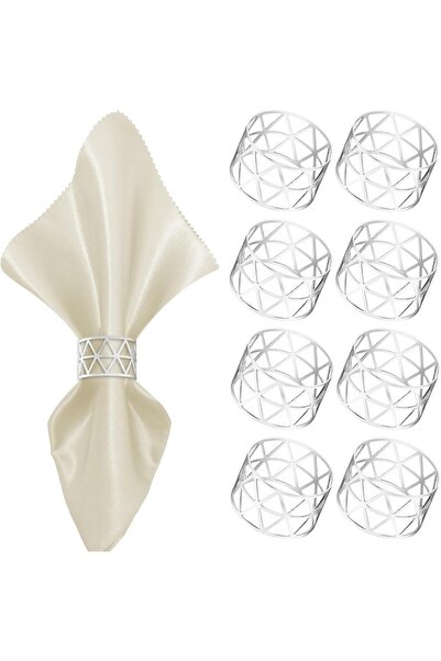 Other Pack of 8 Napkin Rings, Leaf Shape, Silver, Metal, for Wedding, Anniver...