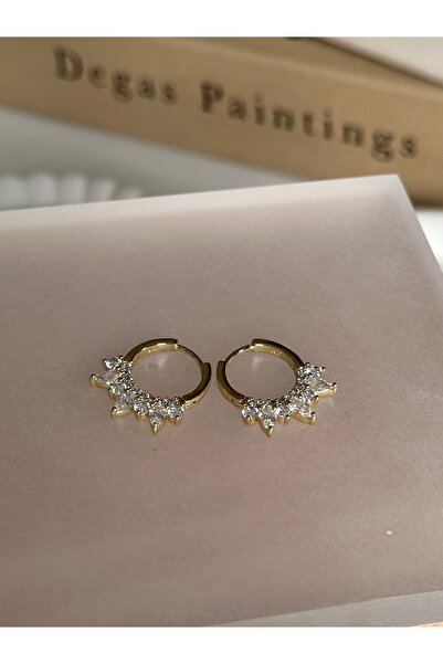 Bade Jewelry Xuping Gold Yaprak Model Taşlı Şık Kararmaz Çelik Halka Küpe