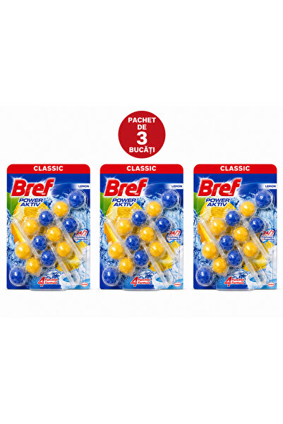 Bref Pachet 3 buc x Odorizant WC Power Aktiv Lemon, 3 x 50 g – Curățare & Pro...