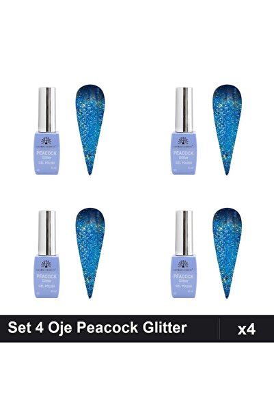 Makeup Set 4 Oje Semipermanente Peacock Glitter 8ml, Nuanță 03, Manichiură UV...