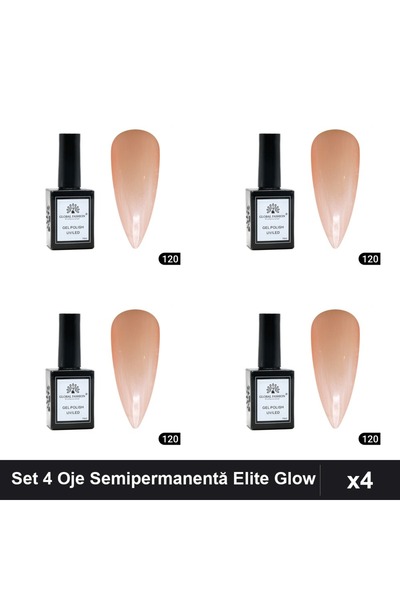 global fashion Set 4 Oje Semipermanentă Elite Glow 15ml, Gel Polish UV/LED