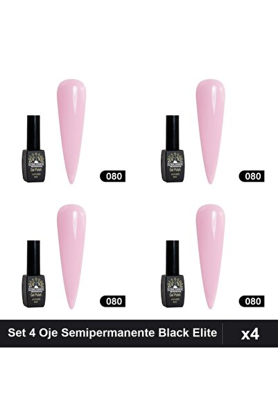 global fashion Set 4 Oje Semipermanente Black Elite 8ml, Manichiura UV/LED Pr...